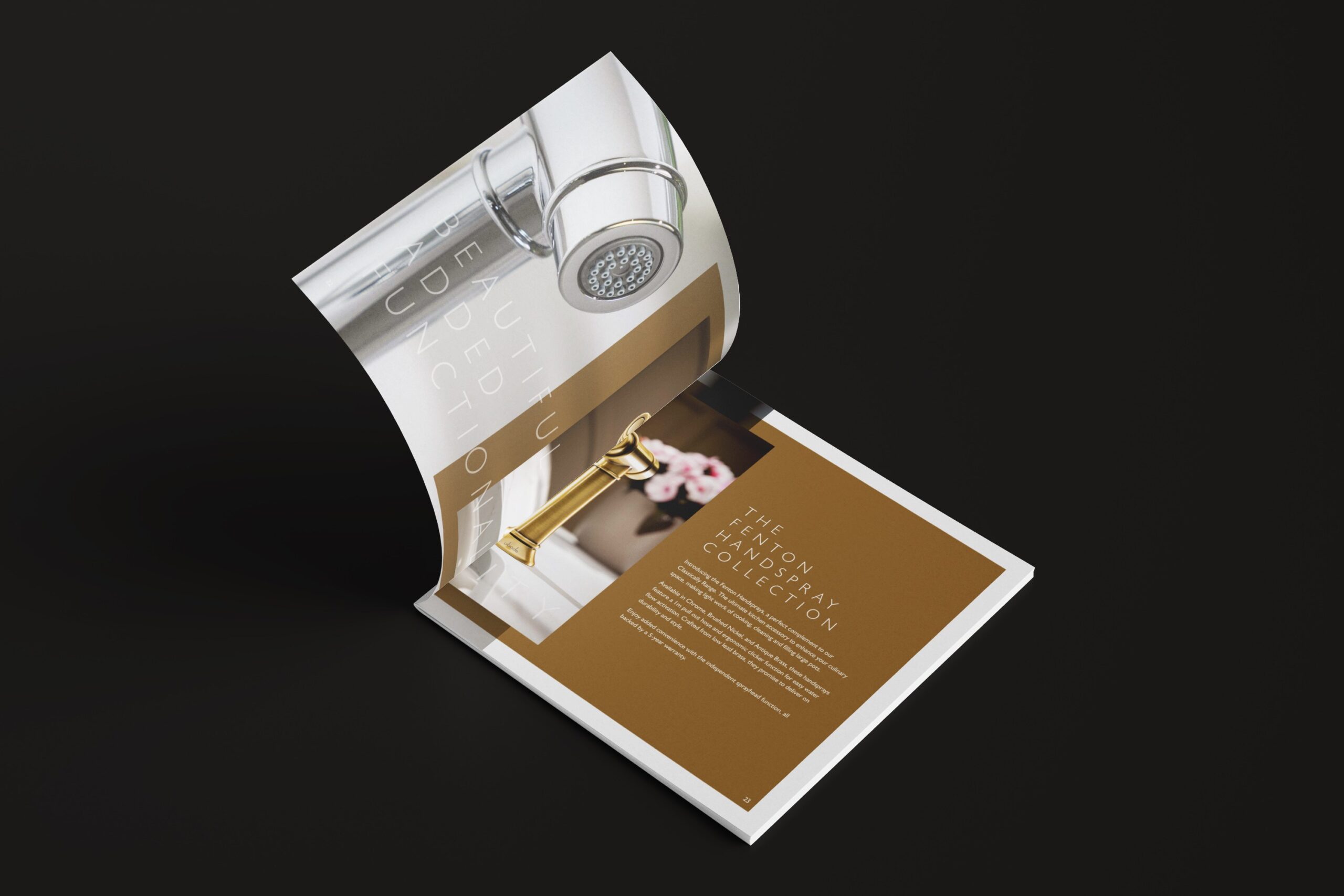 Abode Classically brochure, Fenton Handspray spread, page turning