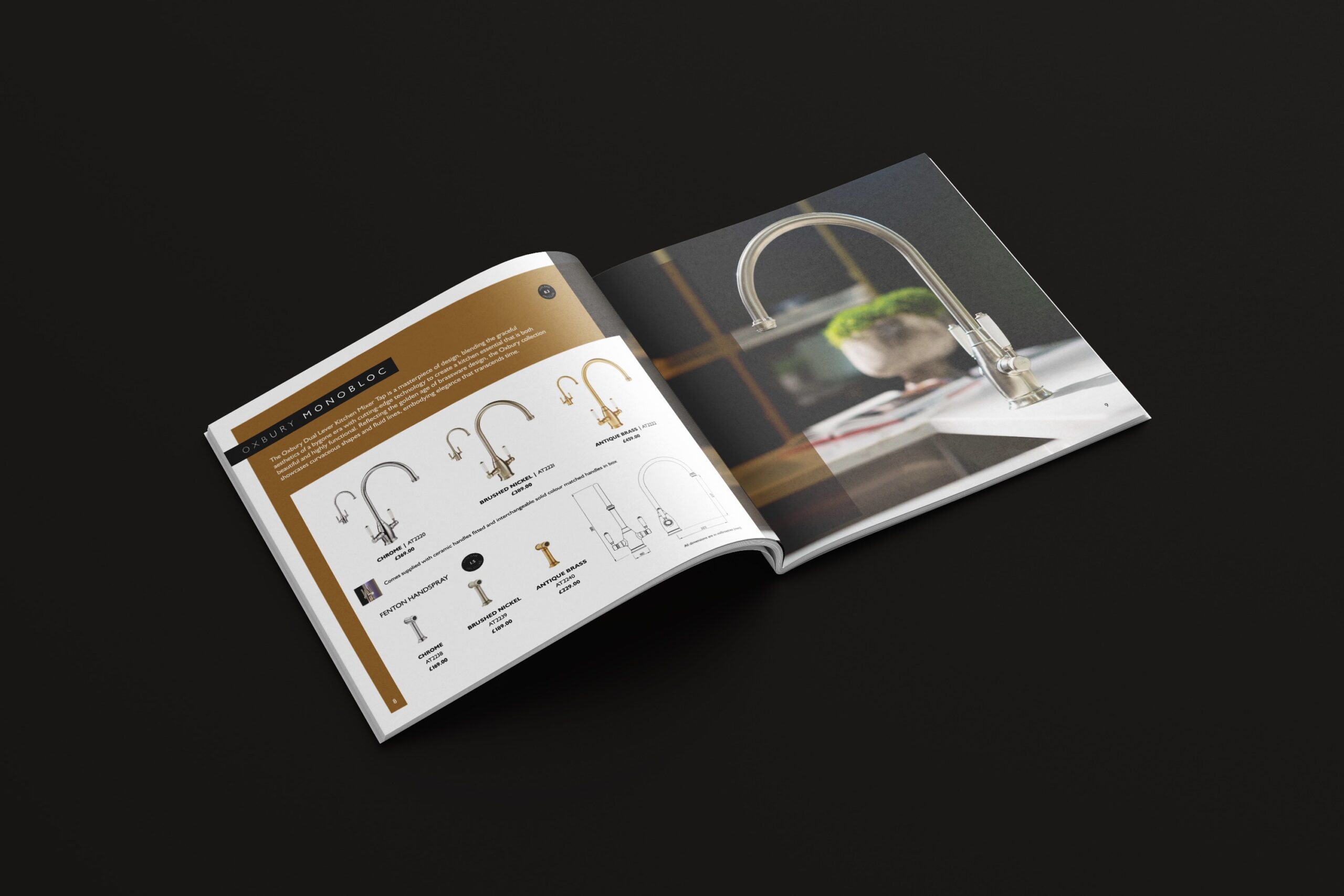 Abode Classically brochure, Oxbury Monobloc product spread