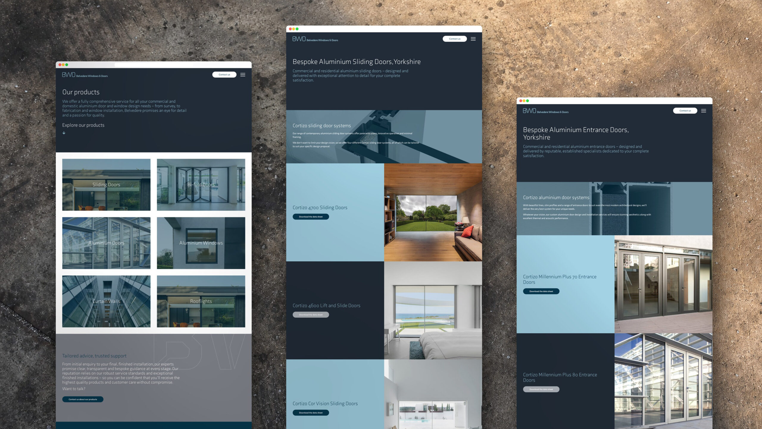 Belvedere product pages laid out on a concrete floor