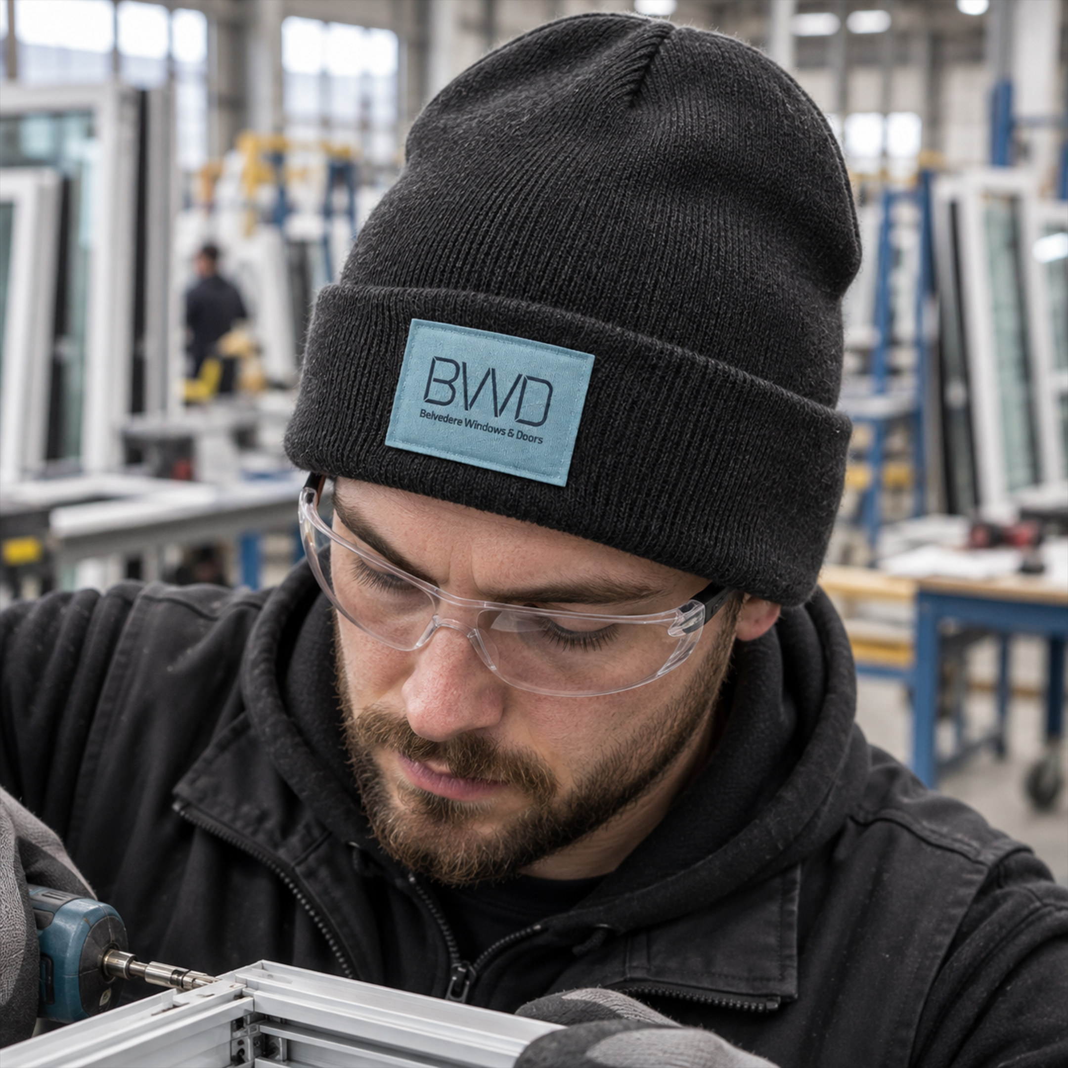 A Belvedere fabricator in a BWD beanie
