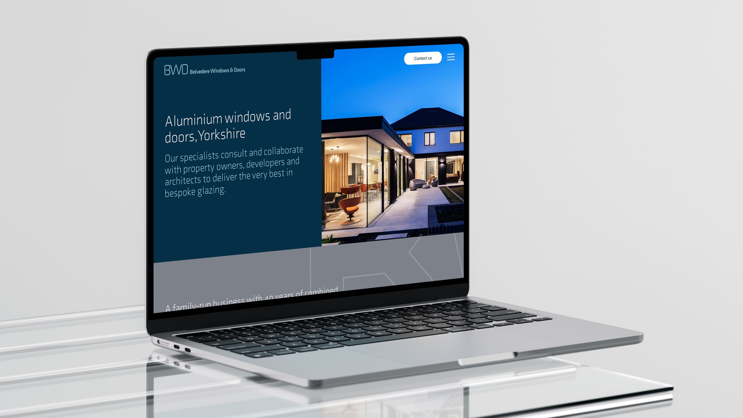Belvedere aluminium windows and doors website on a laptop