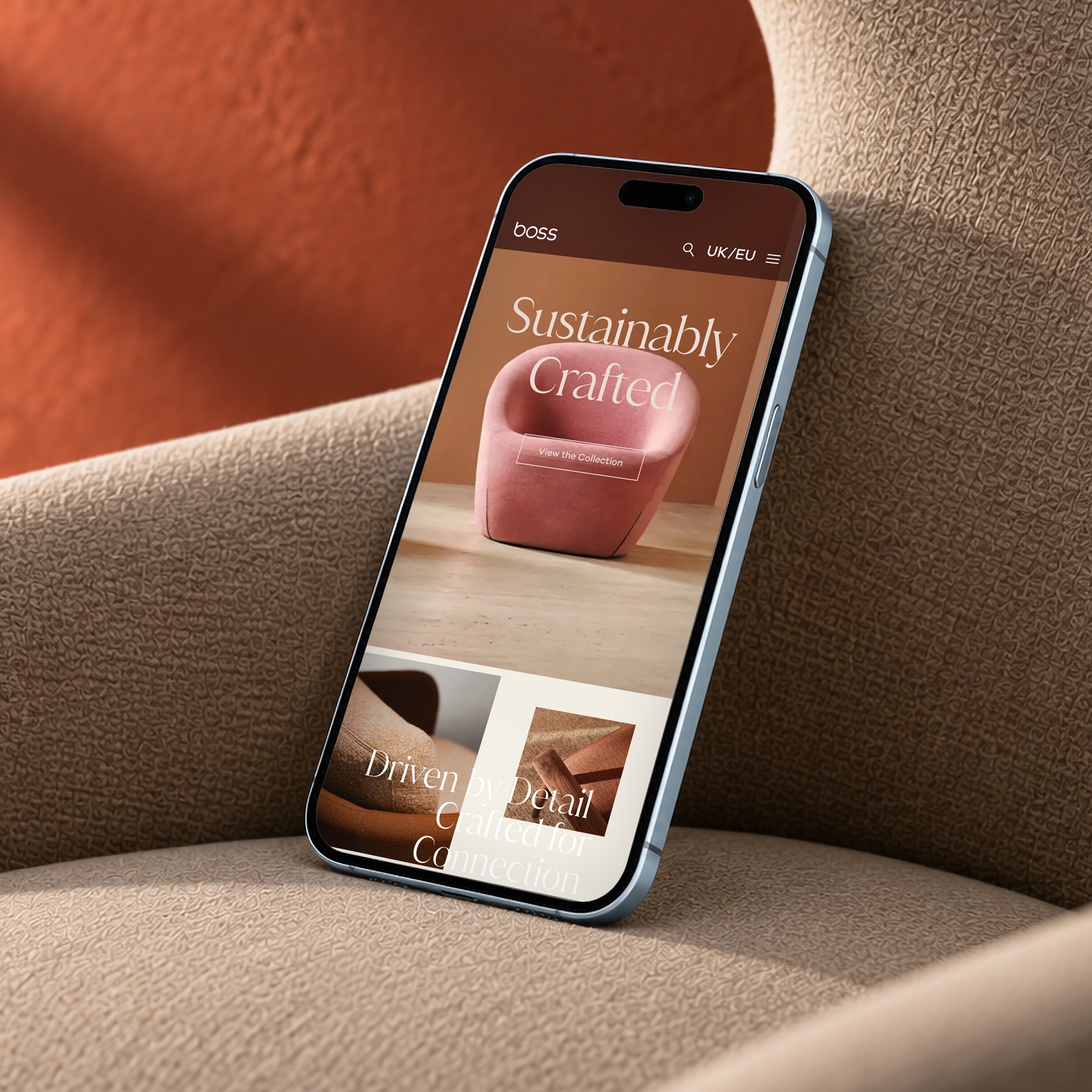 Boss Design homepage on a phone