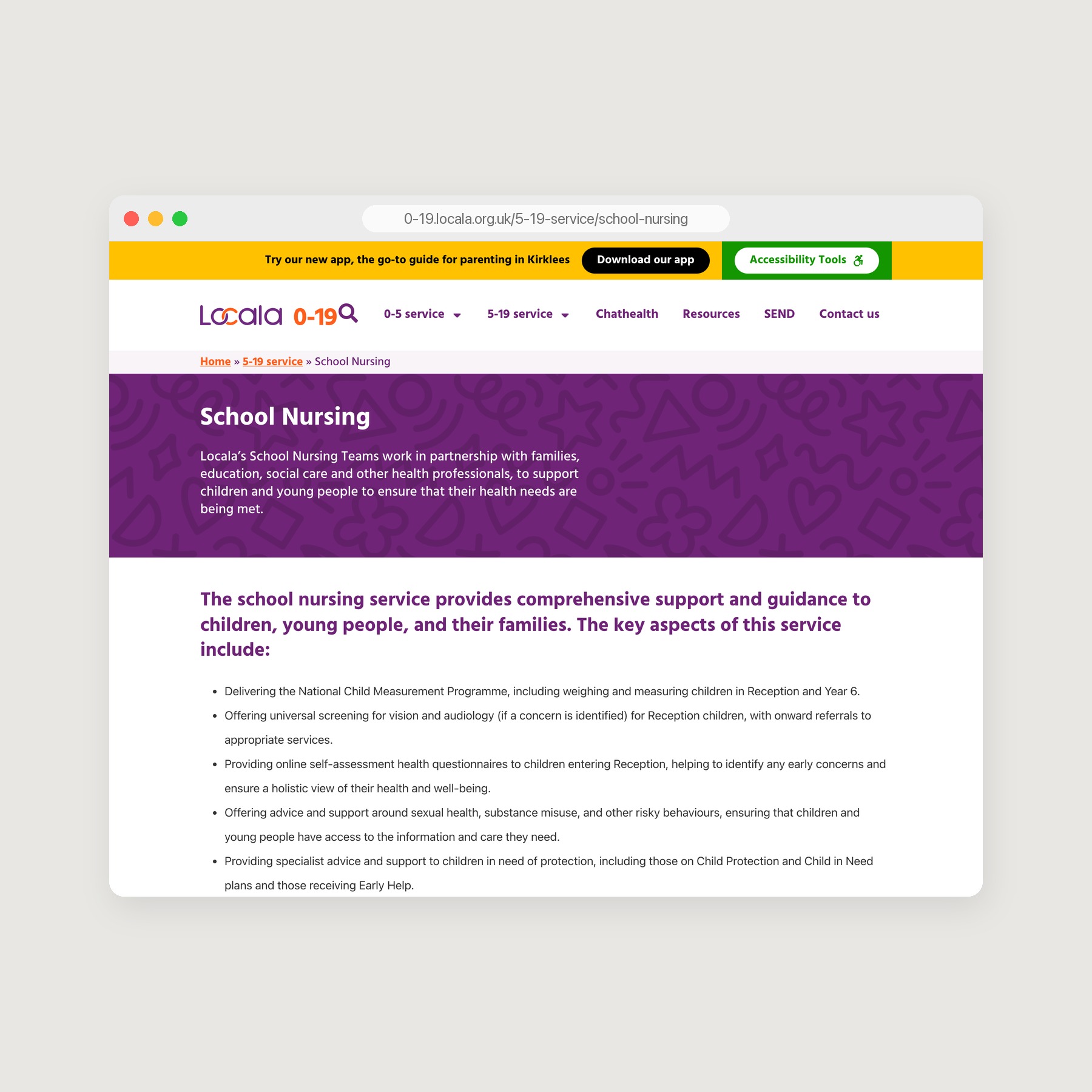 Locala: website in a browser
