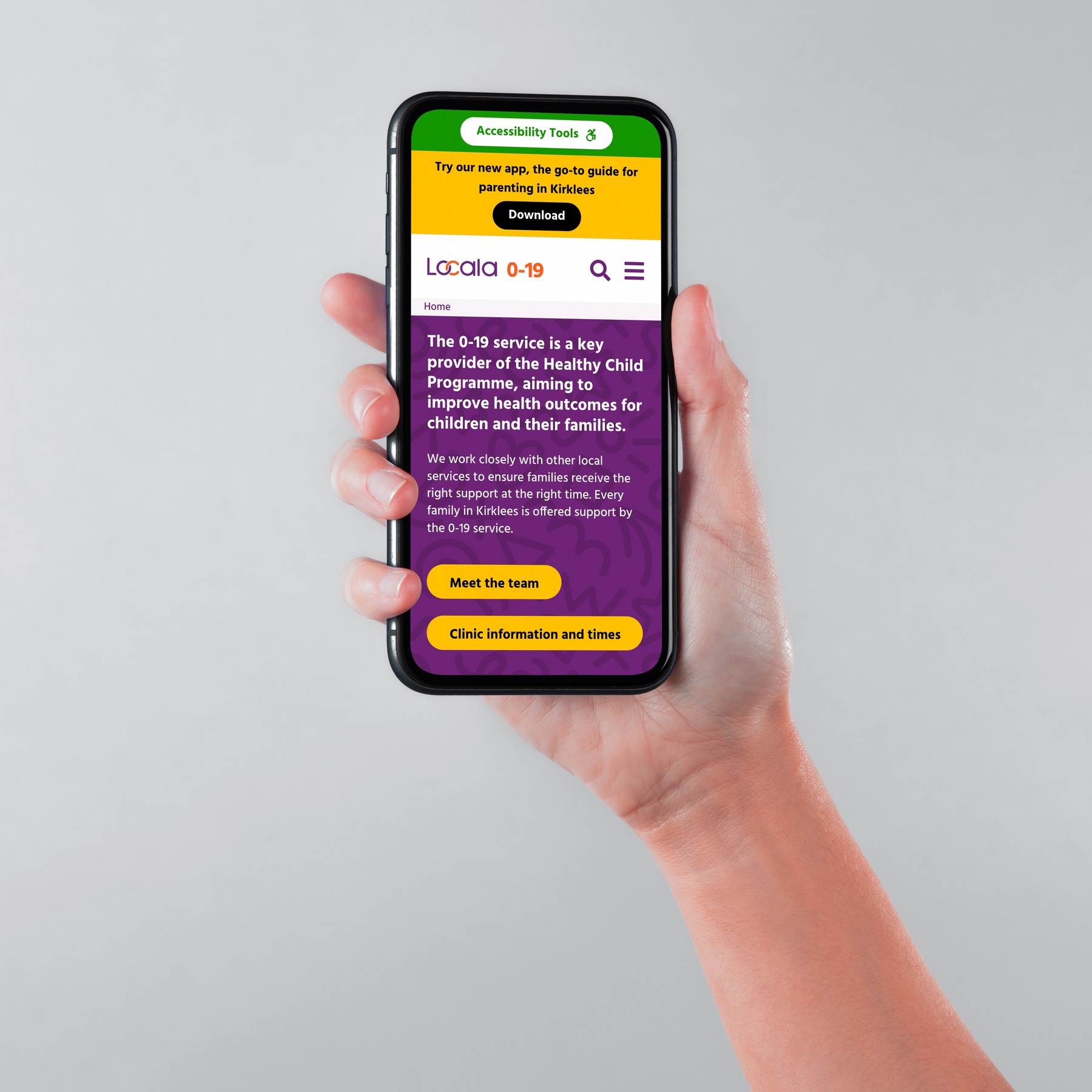 Locala: 0-19 website on a phone