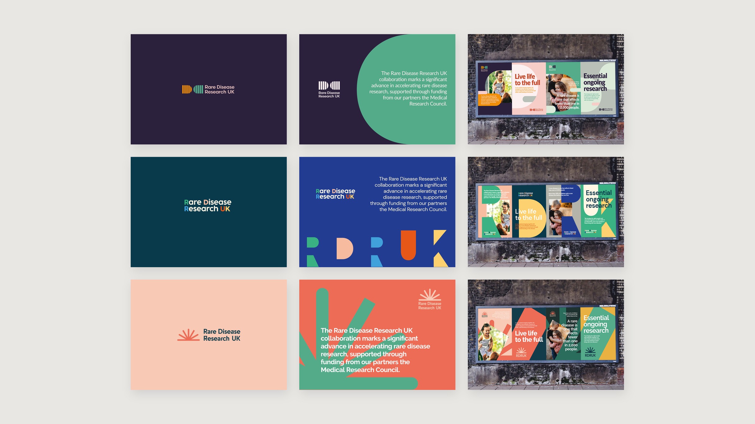 Rare Disease Research UK: four logo routes on posters