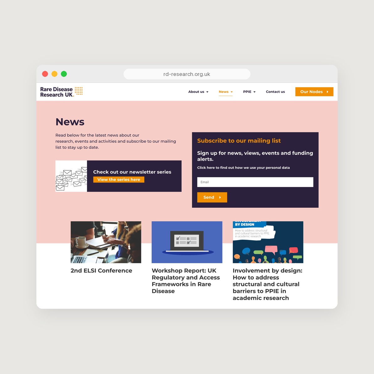 Rare Disease Research UK: website in a browser