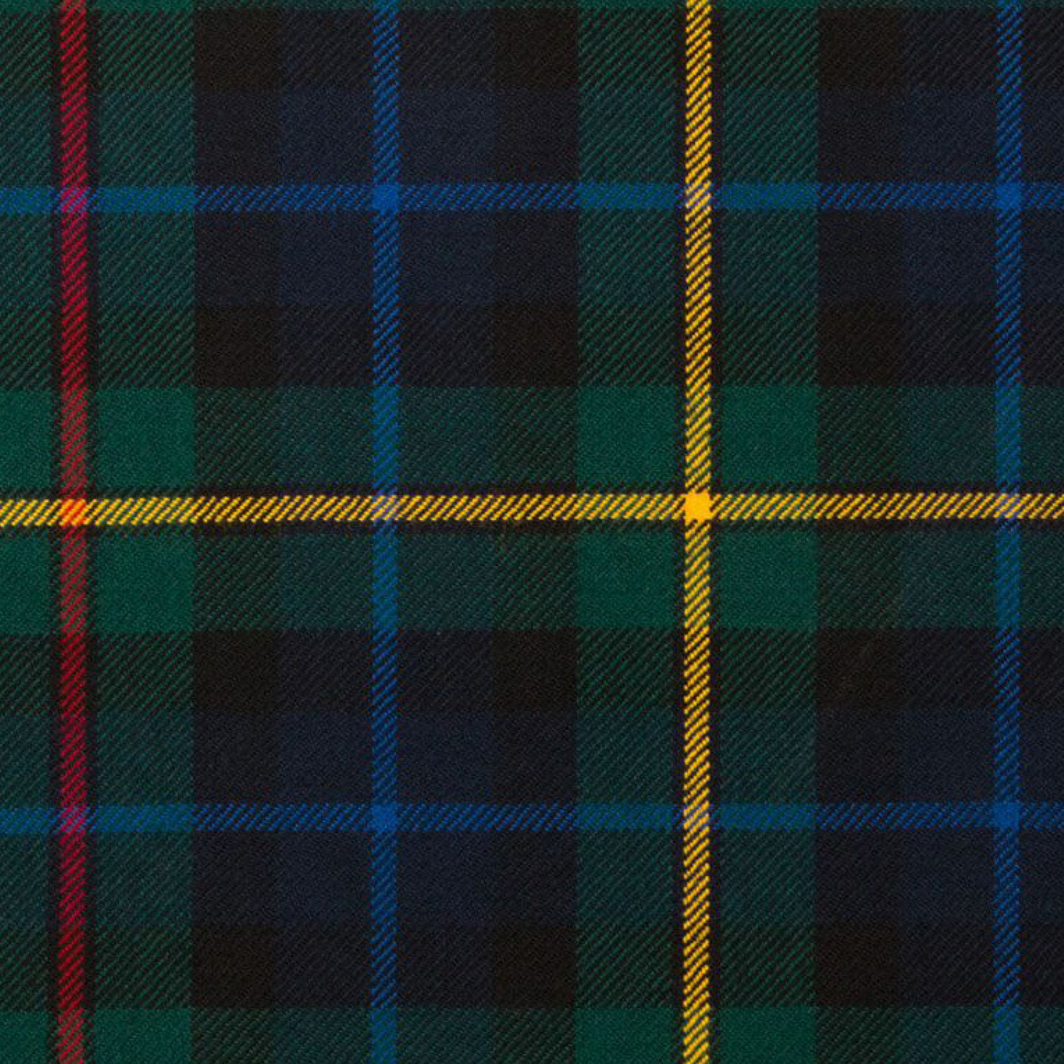 Close-up of the Smiths of Scotland tartan in green, navy, red and gold