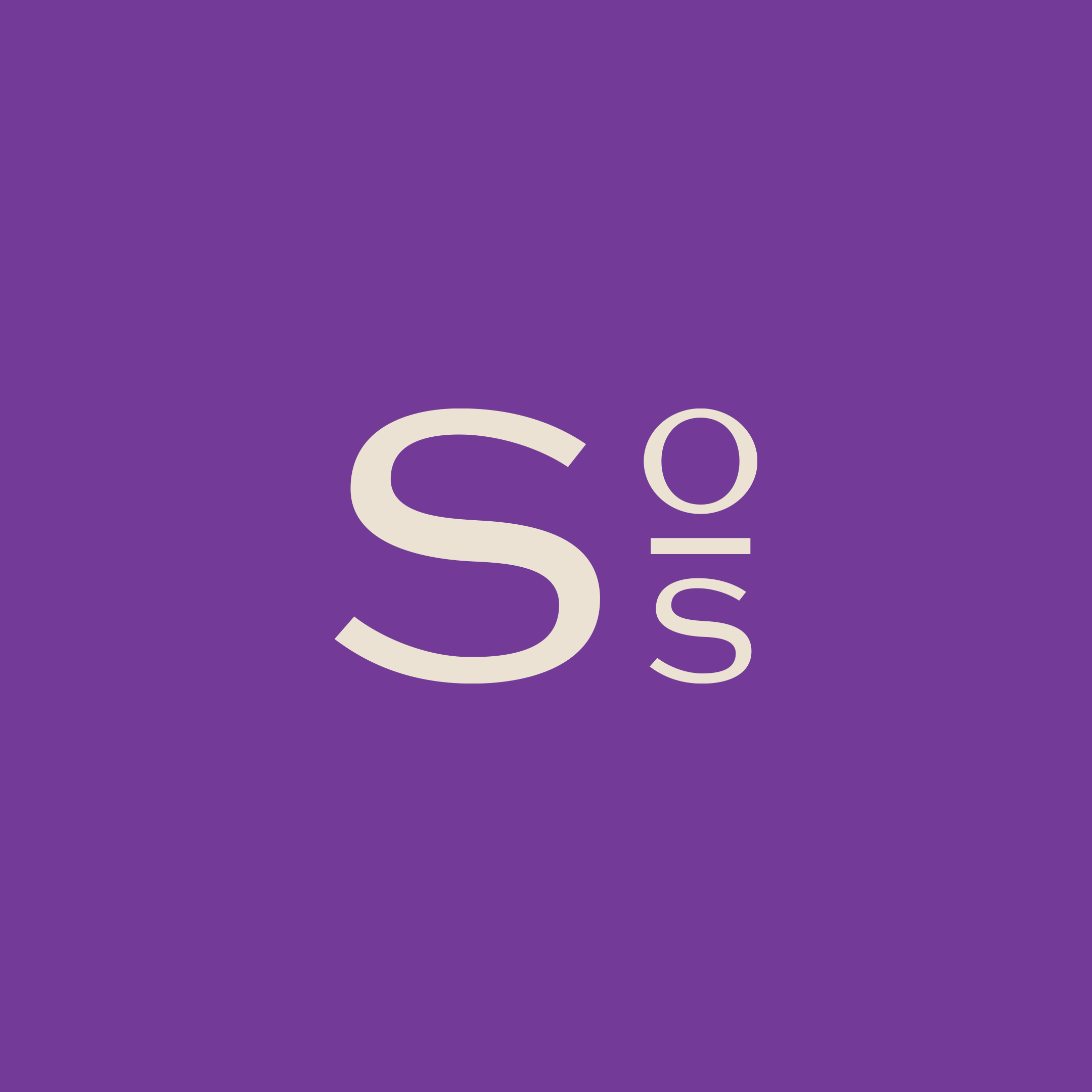 The S os monogram in cream on purple