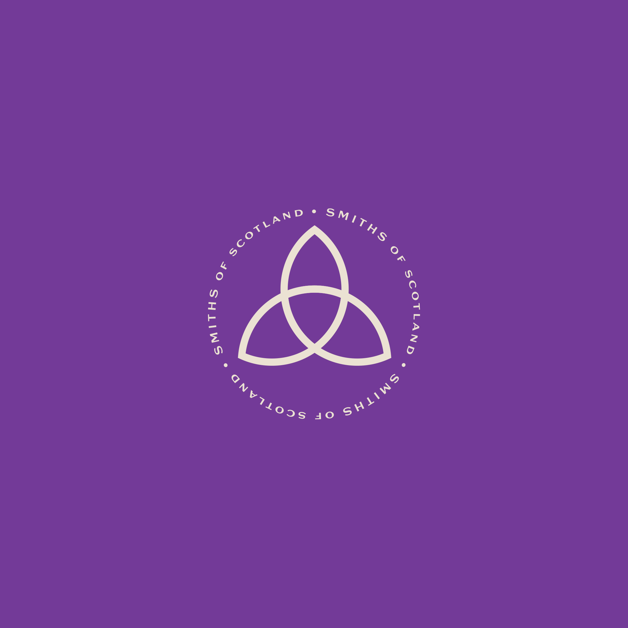 The Smiths of Scotland roundel with the Celtic knot, cream on purple